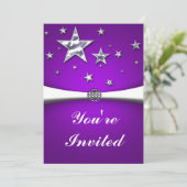 Silver Stars Paarse partijuitnodiging Kaart (Staand voorkant)
