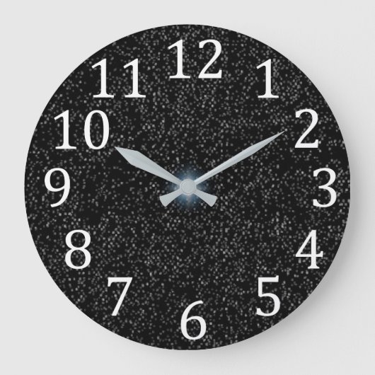 Silver Stars Speckles op Black White Numbers Clock Grote Klok (Voorkant)
