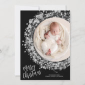 Silver Stars Wreath Merry-kerstfoto Feestdagenkaart (Voorkant)