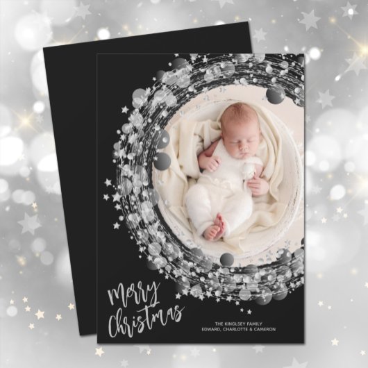 Silver Stars Wreath Merry-kerstfoto Feestdagenkaart
