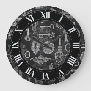 Silver Steampunk Keys en Key Holes Wall Clock Grote Klok