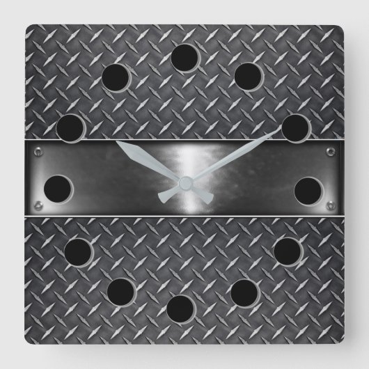 Silver Steel Square Wall klok (Voorkant)