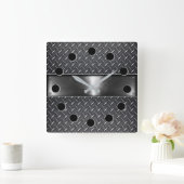 Silver Steel Square Wall klok (Huis)