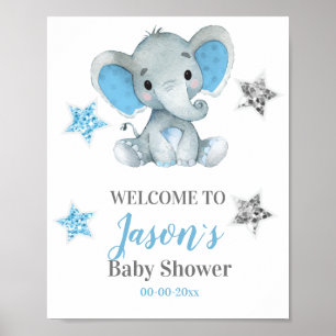 Silver sterren Elephant Welcome Sign, Boy Shower Poster