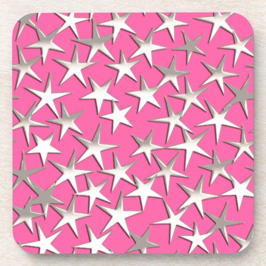 Silver sterren op fuchsia roze bier onderzetter (Voorkant)