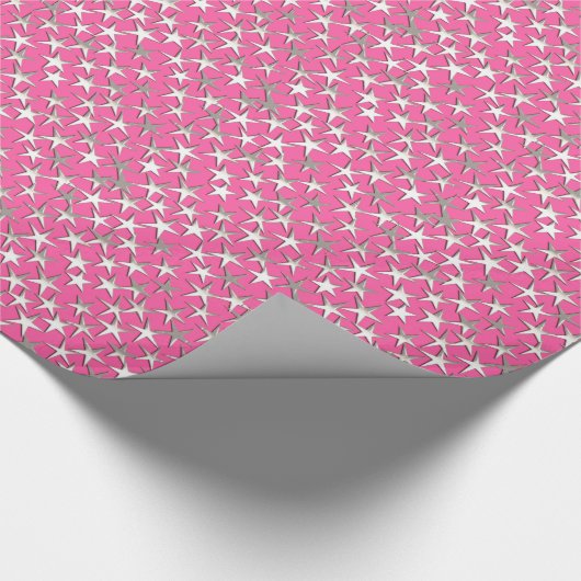 Silver sterren op fuchsia roze cadeaupapier (Hoek)