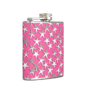 Silver sterren op fuchsia roze heupfles (Rechts)