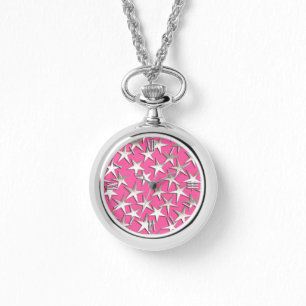 Silver sterren op fuchsia roze horloge