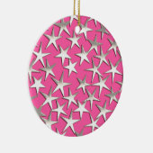 Silver sterren op fuchsia roze keramisch ornament (Rechts)
