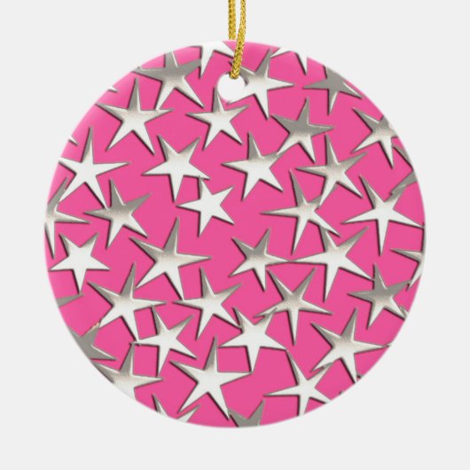 Silver sterren op fuchsia roze keramisch ornament (Voorkant)