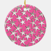Silver sterren op fuchsia roze keramisch ornament (Achterkant)