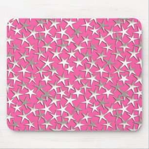 Silver sterren op fuchsia roze muismat