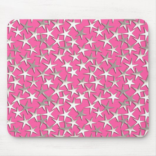Silver sterren op fuchsia roze muismat (Voorkant)