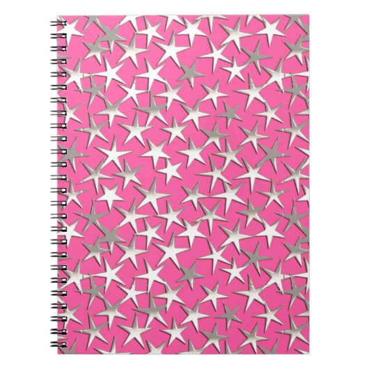 Silver sterren op fuchsia roze notitieboek (Voorkant)