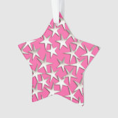 Silver sterren op fuchsia roze ornament (voorkant)