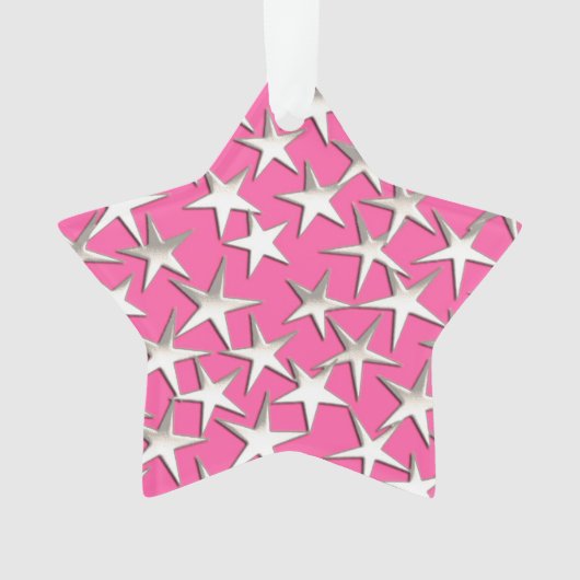 Silver sterren op fuchsia roze ornament (voorkant)