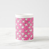 Silver sterren op fuchsia roze porselein kop (Voorkant)