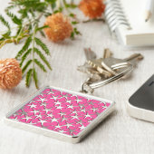 Silver sterren op fuchsia roze sleutelhanger (Zijkant)