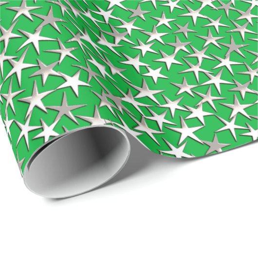 Silver sterren op smaragdgroen cadeaupapier (Rol Hoek)