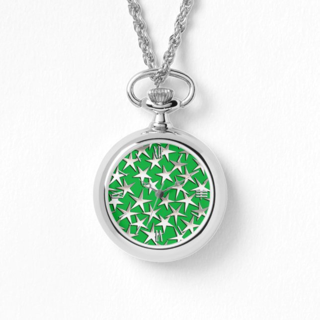 Silver sterren op smaragdgroen horloge (Voorkant)