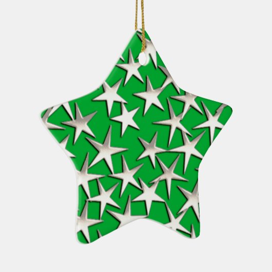 Silver sterren op smaragdgroen keramisch ornament (Rechts)