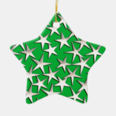 Silver sterren op smaragdgroen keramisch ornament (Voorkant)