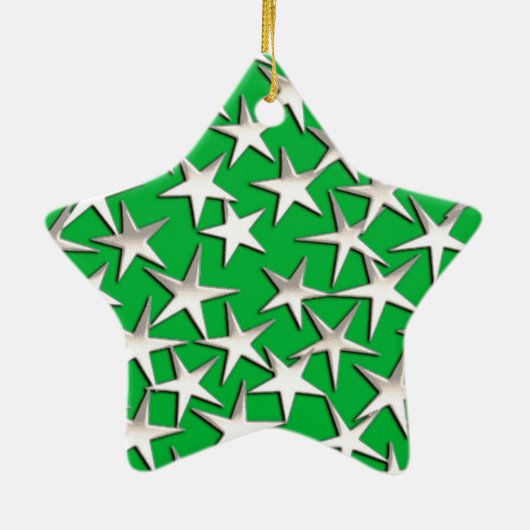 Silver sterren op smaragdgroen keramisch ornament (Achterkant)