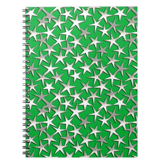 Silver sterren op smaragdgroen notitieboek (Voorkant)