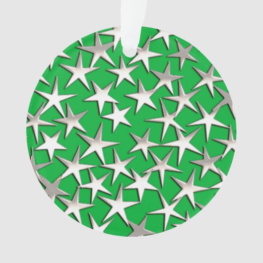 Silver sterren op smaragdgroen ornament (voorkant)