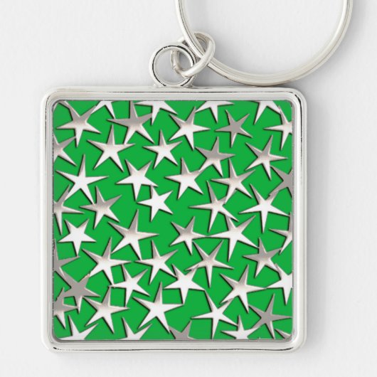 Silver sterren op smaragdgroen sleutelhanger (Voorkant)