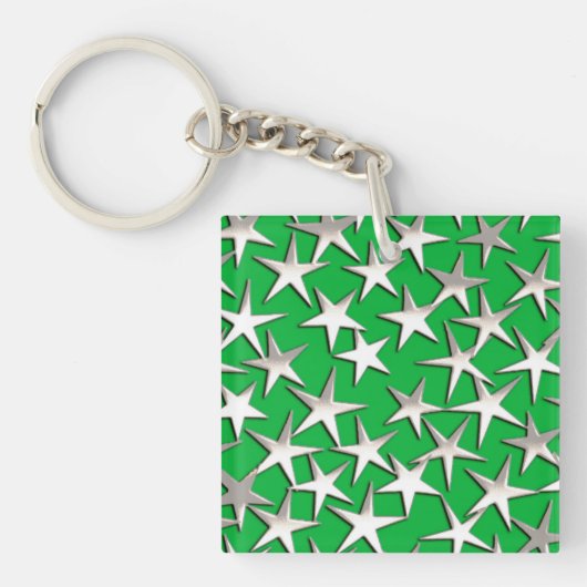 Silver sterren op smaragdgroen sleutelhanger (Voorkant)