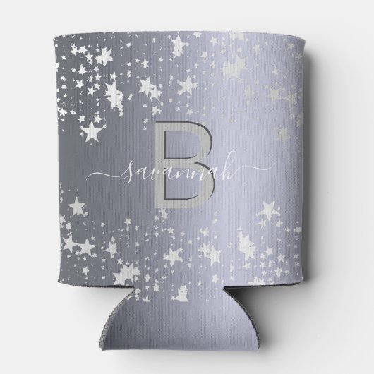 Silver sterren witte monogram naam blikjeskoeler (Achterkant)