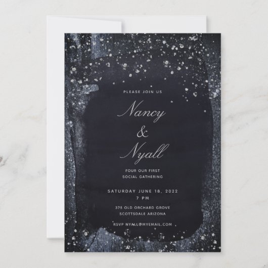 Silver Sterrennacht Party Invitation Kaart (Voorkant)