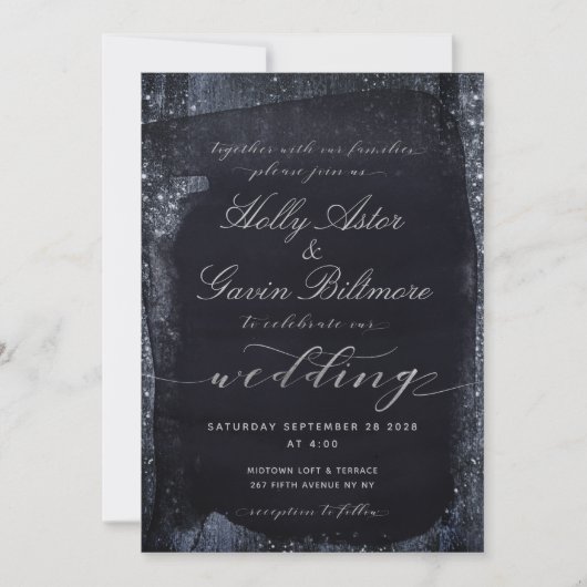 Silver Sterrennacht Wedding 2 Invitation Suite Kaart (Voorkant)