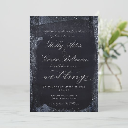 Silver Sterrennacht Wedding 2 Invitation Suite Kaart (Staand voorkant)