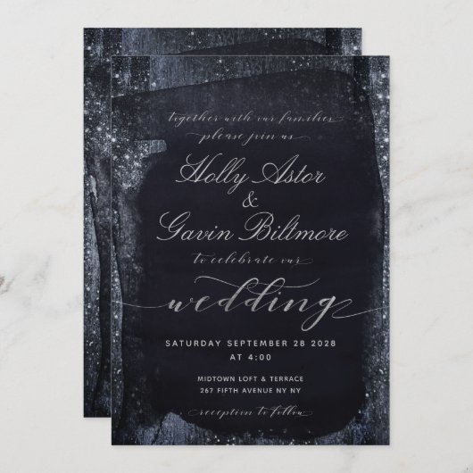 Silver Sterrennacht Wedding 2 Invitation Suite Kaart (Voorkant / Achterkant)