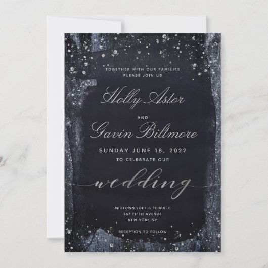 Silver Sterrennacht Wedding Invitation Suite Kaart (Voorkant)