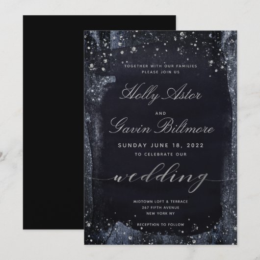 Silver Sterrennacht Wedding Invitation Suite Kaart (Voorkant / Achterkant)