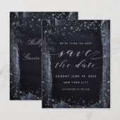 Silver Sterrennacht Wedding Save the Date (Voorkant / Achterkant)
