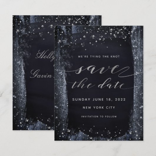 Silver Sterrennacht Wedding Save the Date (Voorkant / Achterkant)