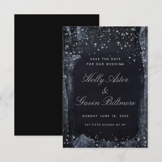 Silver Sterrennacht Wedding Save the Date (Voorkant / Achterkant)