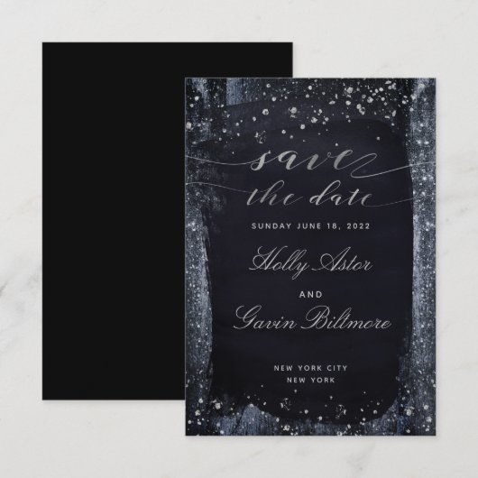 Silver Sterrennacht Wedding Save the Date (Voorkant / Achterkant)