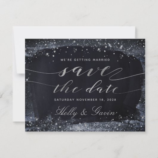 Silver Sterrennacht Wedding Save the Date (Voorkant)