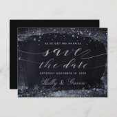 Silver Sterrennacht Wedding Save the Date (Voorkant / Achterkant)