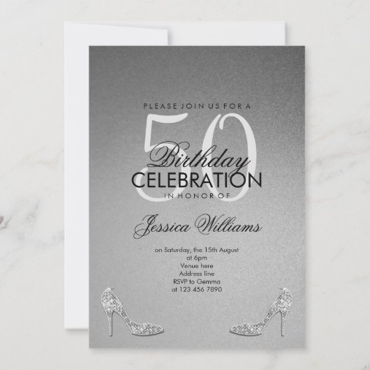 Silver Stiletto & Treble Clef Verjaardag Kaart (Achterkant)