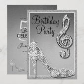 Silver Stiletto & Treble Clef Verjaardag Kaart (Voorkant / Achterkant)