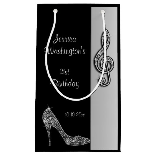 Silver Stiletto & Treble Cleft 21st Birthday Klein Cadeauzakje (Voorkant)