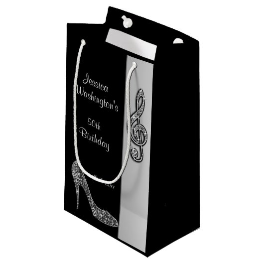 Silver Stiletto & Treble Cleft 50e verjaardag Klein Cadeauzakje (Voorkant Gekanteld)