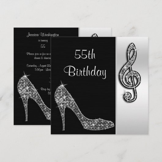 Silver Stiletto & Treble Cleft 55e verjaardag Kaart (Voorkant / Achterkant)