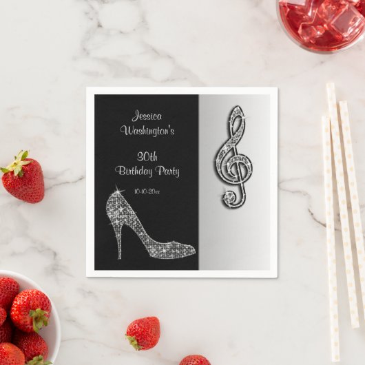 Silver Stiletto & Treble Cleft Verjaardag Servet (Insitu)